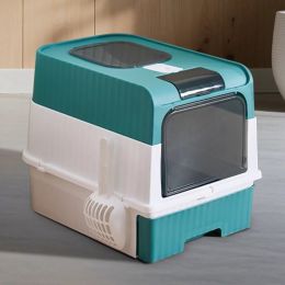 Fully Enclosed Magic Cube Litter Box, Top&Front Entry, Pull-Out Drawer, Anti-Splash Odor Control, Large For Big Cats (Option: Blue)