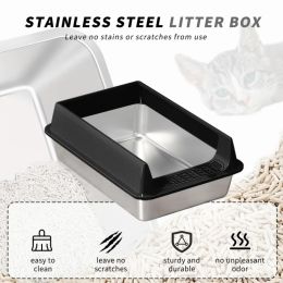 Stainless Steel Cat Litter Box - Non-Stick, Scratch Resistant, Easy To Clean, Odorless & Durable (Option: BlackM)